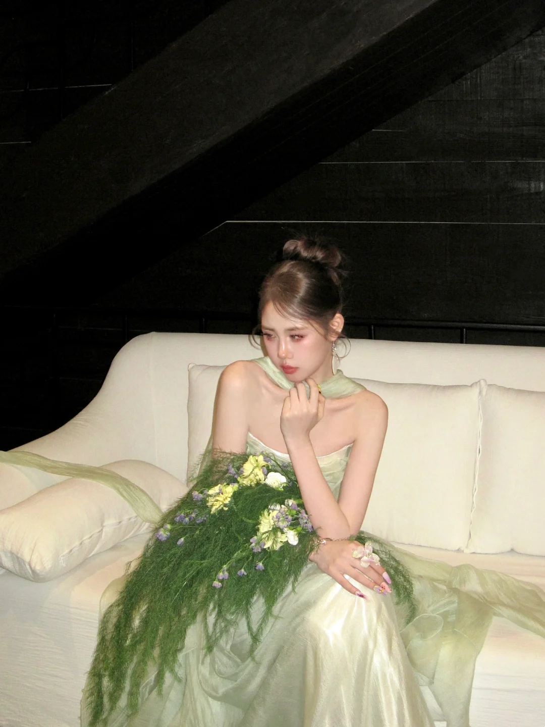 Simple A line Strapless Sage Green Shiny Satin Sage Green Prom Dress Aesthetic Long Graduation Dance Evening Outfits N056
