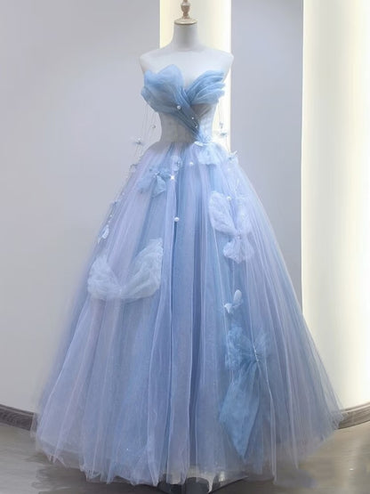 Bezauberndes langes Ballkleid aus blauem Tüll mit Herzausschnitt, formelles Partykleid, Abiballkleid AU112