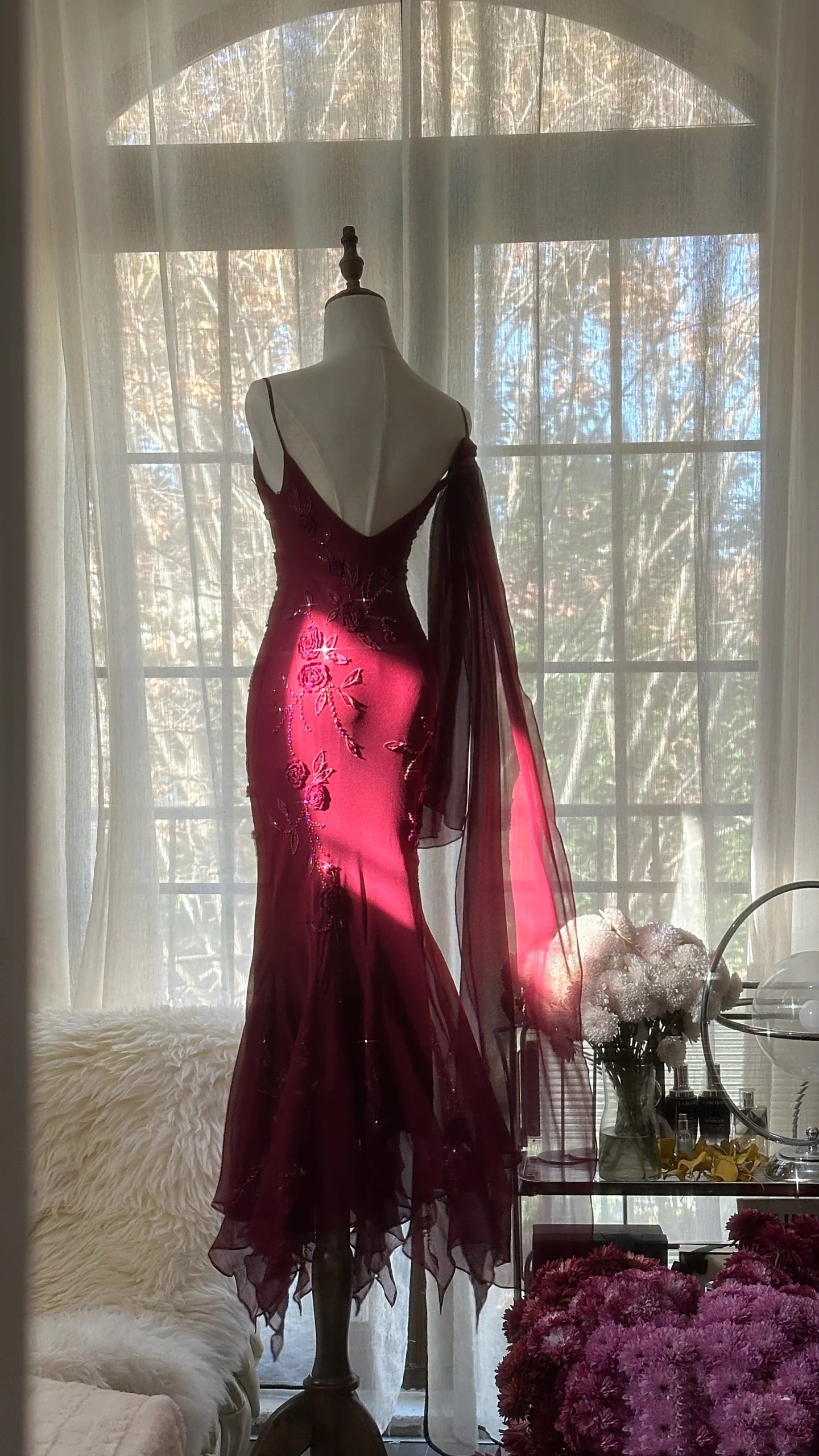 Elegante Meerjungfrau Spaghettiträger Burgund Chiffon Ballkleider Inspiration Trendy Abendkleider Formelle Party Ballkleid B374