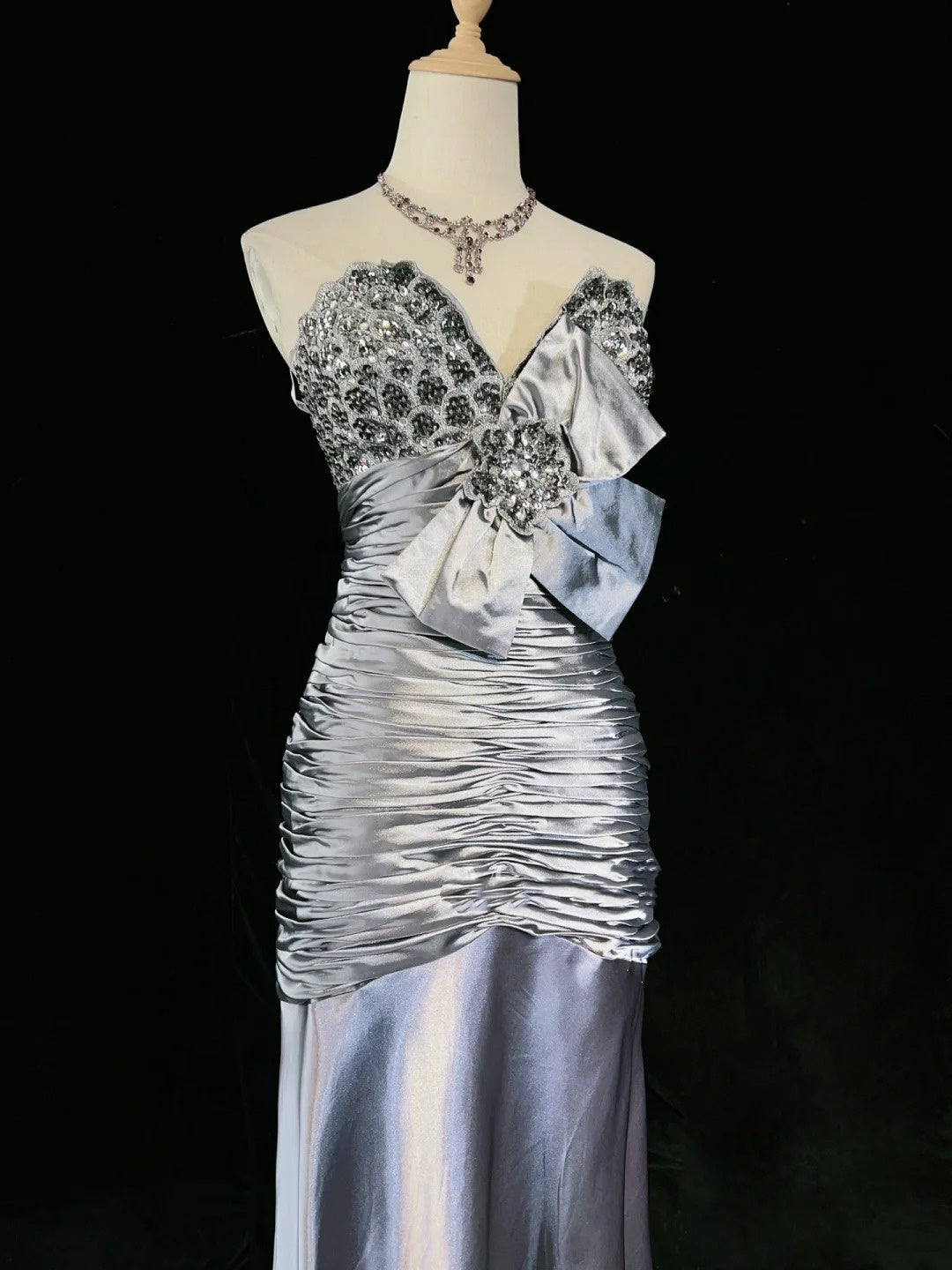Robes de bal vintage des années 90, sirène, bustier cœur, satin perlé, longues tenues de soirée N3192
