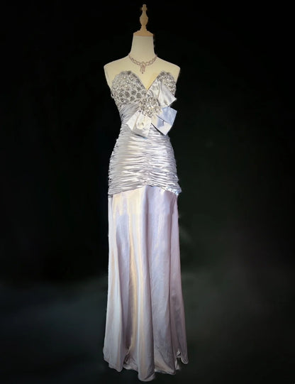 Robes de bal vintage des années 90, sirène, bustier cœur, satin perlé, longues tenues de soirée N3192