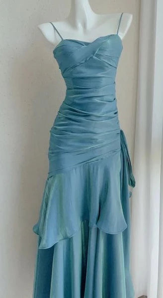 Vintage Mermaid Spaghetti Straps Navy Blue Long 1950s Retro Classy Prom Dresses Party Dress 21st Birthday Outfits Graduation Dress B636