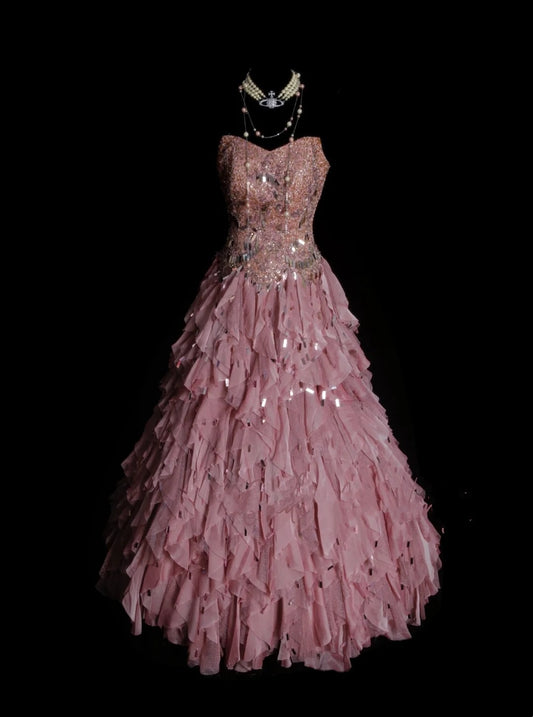 Vintage Ballkleid mit Herzausschnitt, Pailletten, rosa, mehrlagig, Sweet 16 Kleider, Quinceanera Kleid, lang, Vestidos De Fiesta N1326