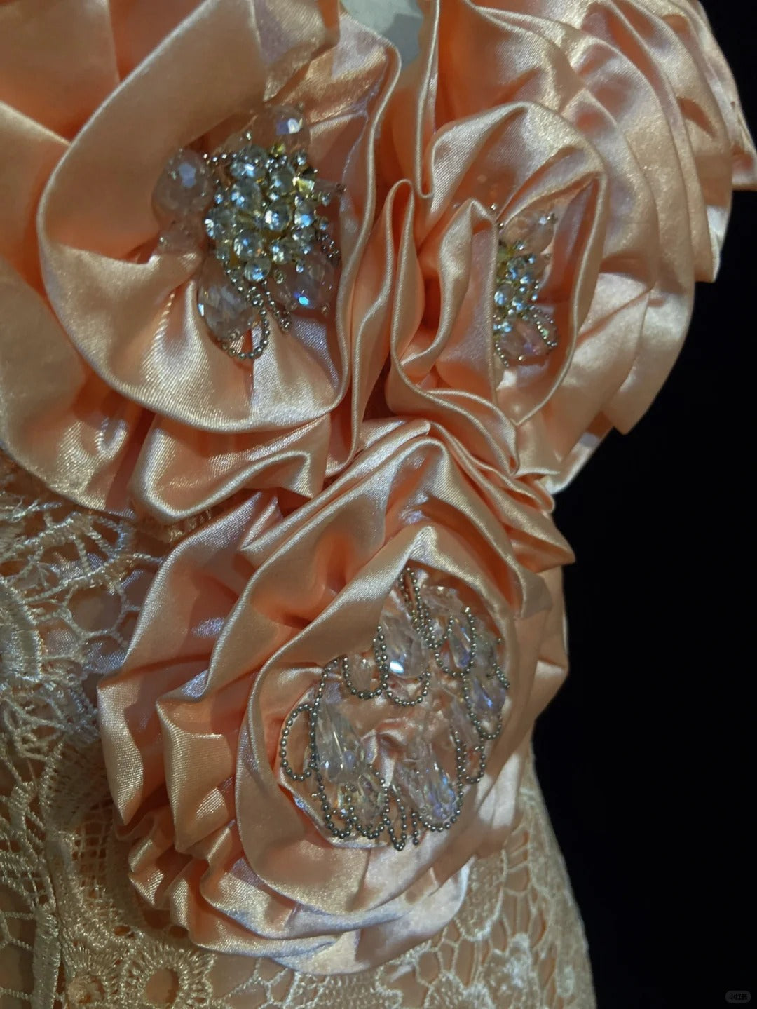 Belles robes de bal sirène col en V dentelle rose avec fleurs 3D sans manches longues tenues de soirée formelles N3648
