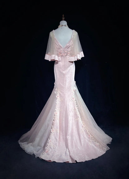 Vintage Prom Dresses 90s Mermaid Sweetheart Pink Satin With Appliqued Beading Long Evening Outfits N3193