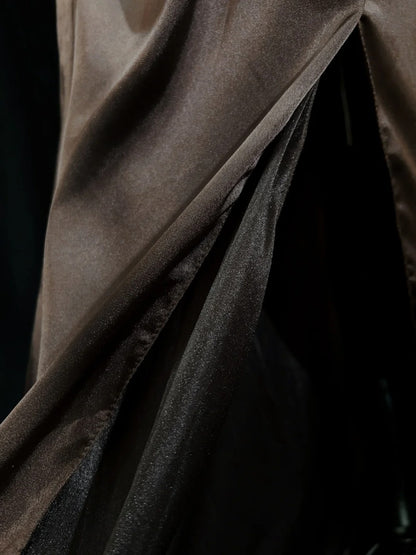 Wunderschöne Abschlussballkleider Inspo Meerjungfrau Neckholder Satin mit Perlen Schokolade Damen Abendkleid N3194