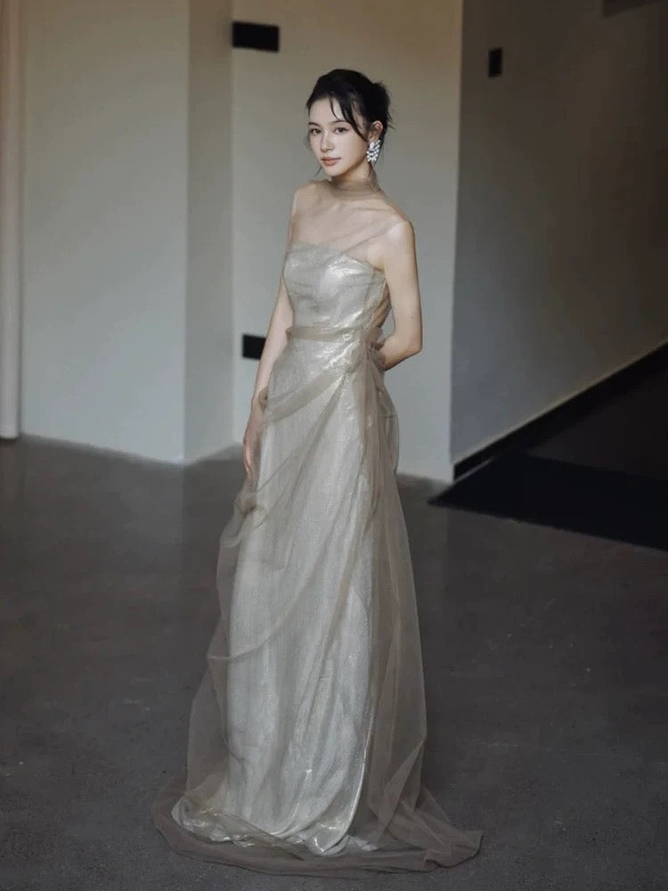 Robe Fourreau Modeste Sans Bretelles Paillettes Longue pour 18ème Anniversaire Élégante Tenue de Bal de Promo Formelle N4108