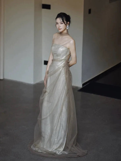 Robe Fourreau Modeste Sans Bretelles Paillettes Longue pour 18ème Anniversaire Élégante Tenue de Bal de Promo Formelle N4108