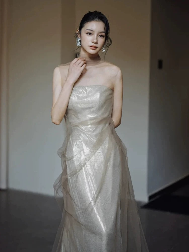 Robe Fourreau Modeste Sans Bretelles Paillettes Longue pour 18ème Anniversaire Élégante Tenue de Bal de Promo Formelle N4108