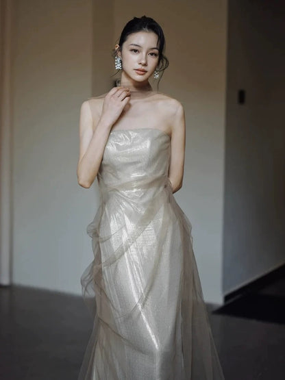 Robe Fourreau Modeste Sans Bretelles Paillettes Longue pour 18ème Anniversaire Élégante Tenue de Bal de Promo Formelle N4108