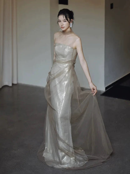 Robe Fourreau Modeste Sans Bretelles Paillettes Longue pour 18ème Anniversaire Élégante Tenue de Bal de Promo Formelle N4108