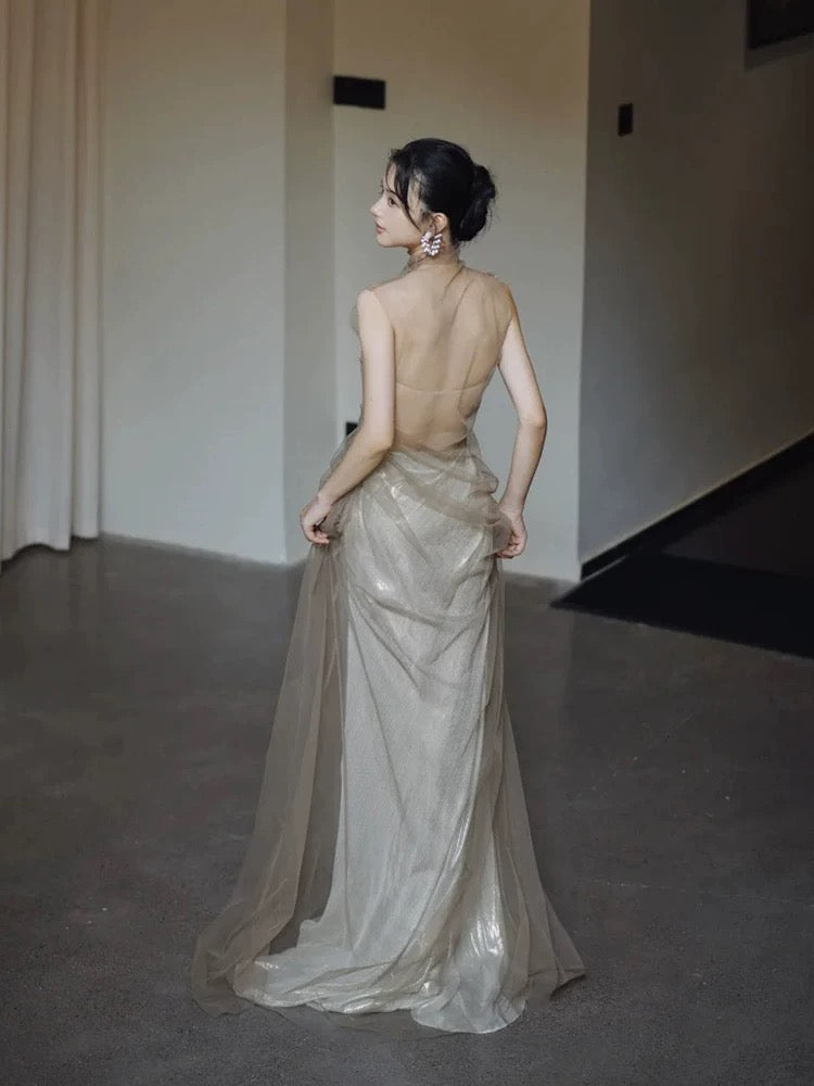 Robe Fourreau Modeste Sans Bretelles Paillettes Longue pour 18ème Anniversaire Élégante Tenue de Bal de Promo Formelle N4108
