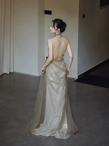 Robe Fourreau Modeste Sans Bretelles Paillettes Longue pour 18ème Anniversaire Élégante Tenue de Bal de Promo Formelle N4108