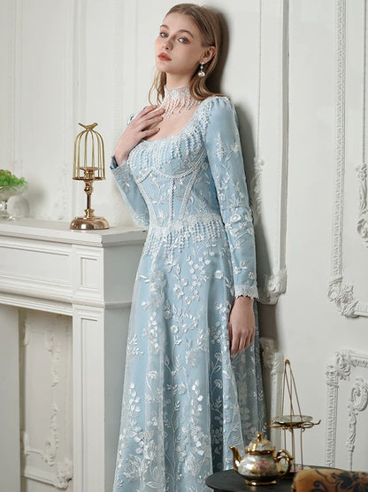 Bescheidenes A-Linien-Kleid mit quadratischem Ausschnitt, blauen Pailletten, mittellang, zum 18. Geburtstag, elegantes Outfit, formelle Ballkleider N4113