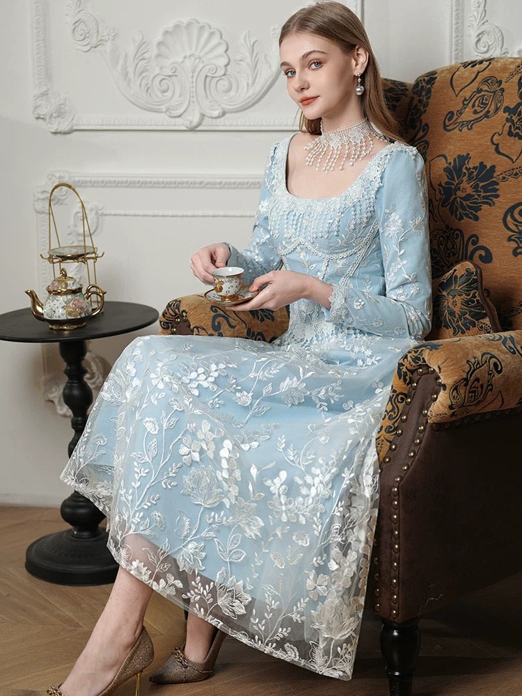 Bescheidenes A-Linien-Kleid mit quadratischem Ausschnitt, blauen Pailletten, mittellang, zum 18. Geburtstag, elegantes Outfit, formelle Ballkleider N4113