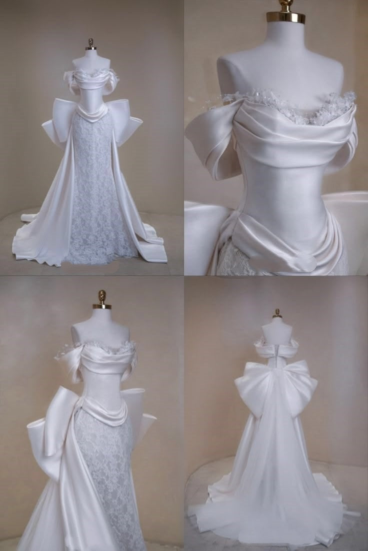 Wedding Dress Timeless Mermaid Off The Shoulder Lace White With Bow-knot Floor Length Bridal Gown RC1379