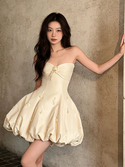 Sexy Ball Gown Sweetheart Yellow Satin Short Mini Party Dress Cocktail Homecoming Dresses N4094