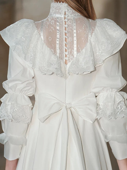 Vintage Wedding Dresses A Line High Neck With Sleeves Lace Floor Length Summer Garden Wedding Dress N4098