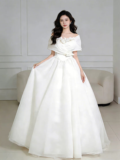 Robes de mariée vintage, robes de bal, épaules dénudées avec fleurs, robe de mariée de jardin d'été N4102
