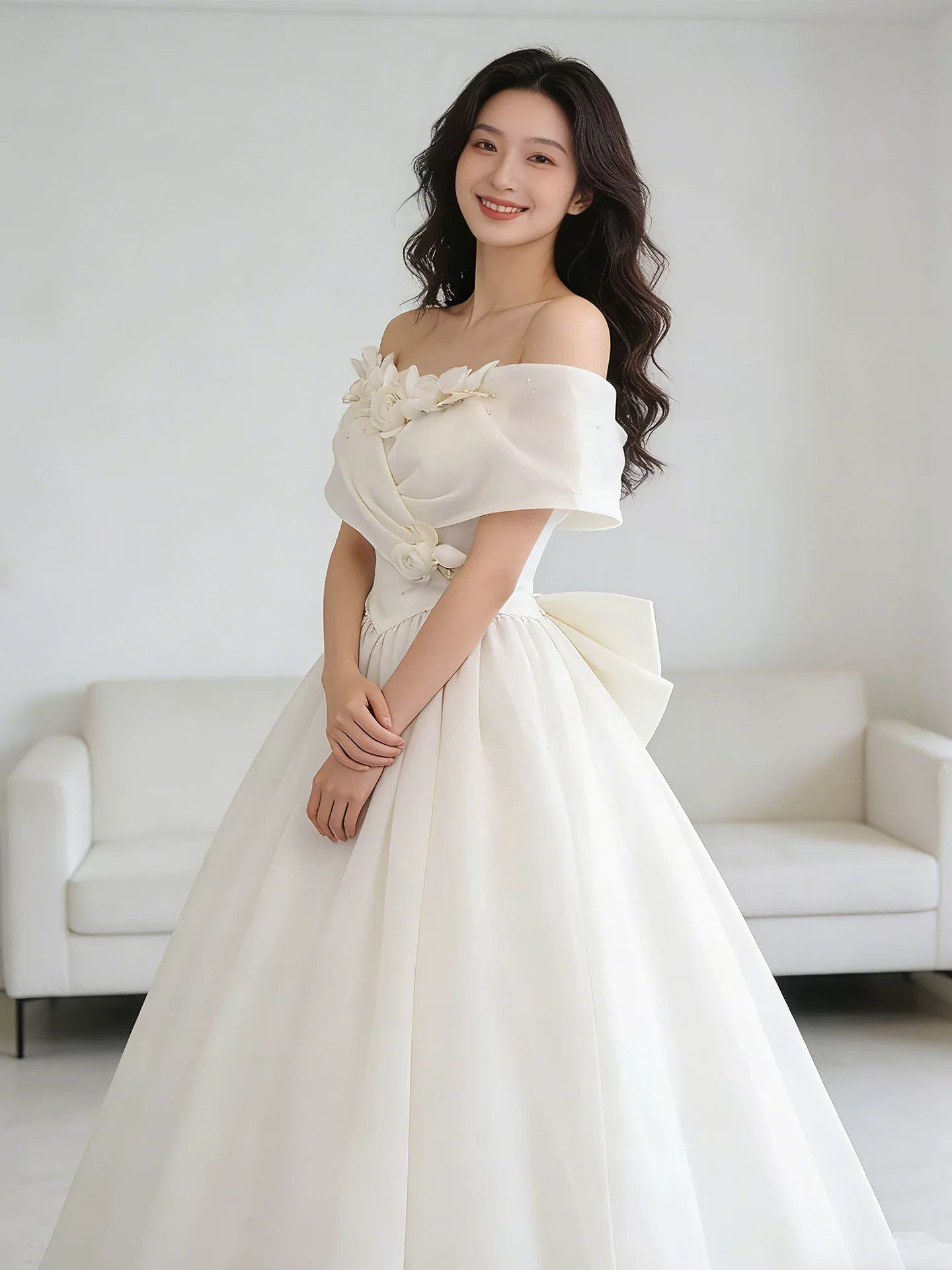 Robes de mariée vintage, robes de bal, épaules dénudées avec fleurs, robe de mariée de jardin d'été N4102