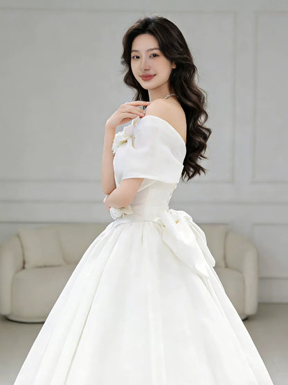 Robes de mariée vintage, robes de bal, épaules dénudées avec fleurs, robe de mariée de jardin d'été N4102