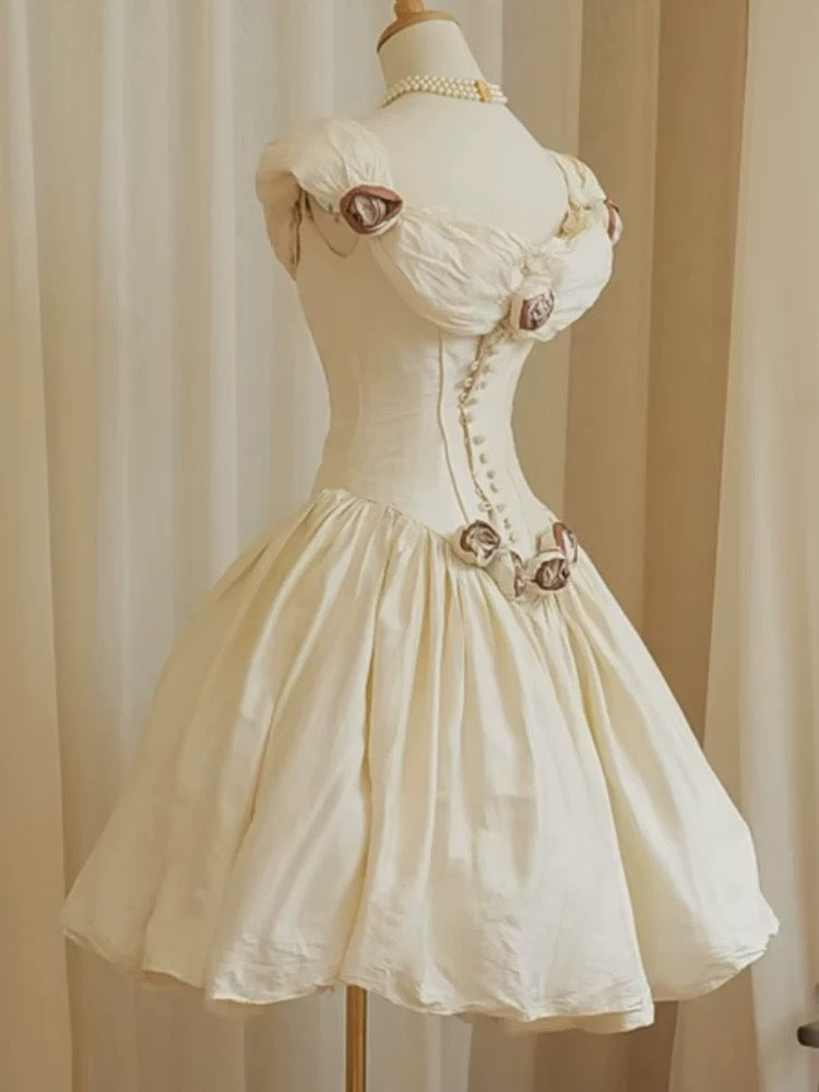 Princess Wedding Dresses Ball Gown Off The Shoulder Satin Short Mini Summer Garden Wedding Dress N4122