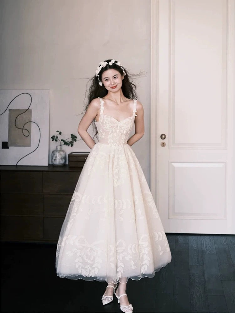 Robes de mariée simples Robe de bal Bustier Cœur Dentelle Blanche Longueur Cheville Robe de mariée de jardin d'été N4125
