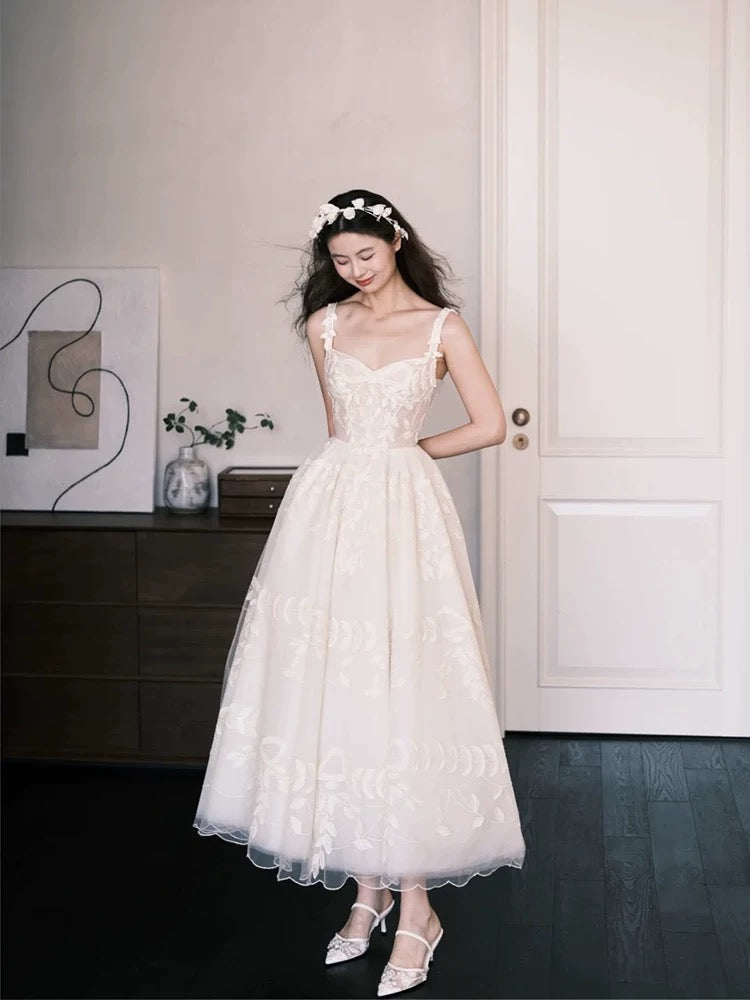 Robes de mariée simples Robe de bal Bustier Cœur Dentelle Blanche Longueur Cheville Robe de mariée de jardin d'été N4125