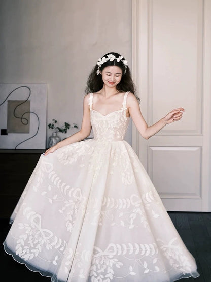 Robes de mariée simples Robe de bal Bustier Cœur Dentelle Blanche Longueur Cheville Robe de mariée de jardin d'été N4125