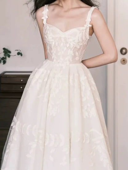 Robes de mariée simples Robe de bal Bustier Cœur Dentelle Blanche Longueur Cheville Robe de mariée de jardin d'été N4125