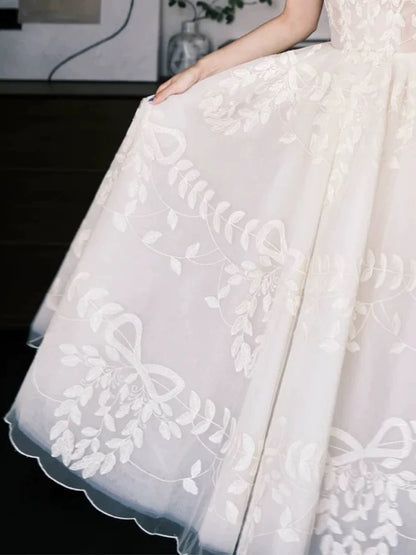 Robes de mariée simples Robe de bal Bustier Cœur Dentelle Blanche Longueur Cheville Robe de mariée de jardin d'été N4125