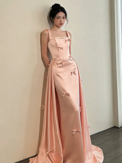 Niedliches Scheiden-Quadrat Pink Satiniert 18. Geburtstag Elegantes Outfit Formelle Lange Ballkleider N4126