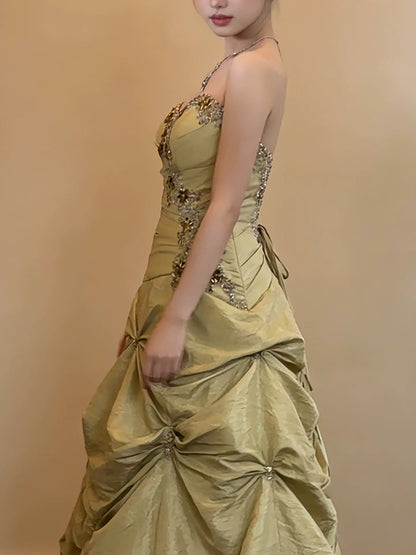 Modest Ball Gown Sweetheart Yellow Satin Birthday With Beaded Elegant Outfit Formal Prom Dresses N4127