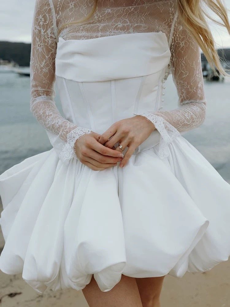 Robes de Mariée Princesse Robe de Bal bustier en Satin Courte Mini Robe de Mariée d'été Jardin N4131