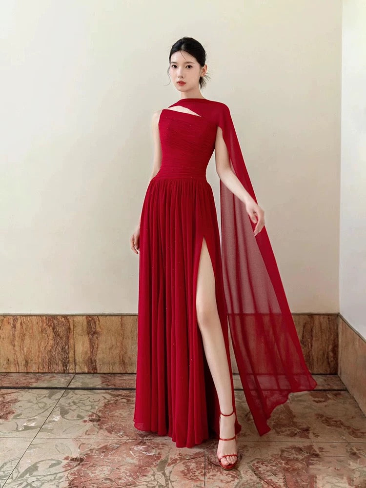 Charming A line Strapless Burgundy With Scarf Summer 19th Birthday Elegant Outfit Wedding Guest Dresses N4133