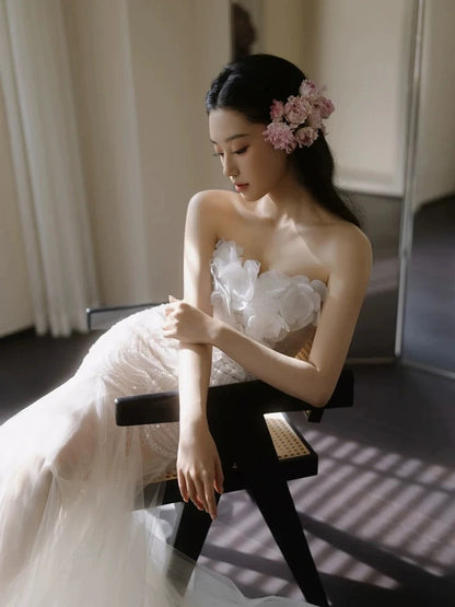 Robes de mariée vintage Sirène bustier en tulle longue robe de mariée d'été pour jardin N4135
