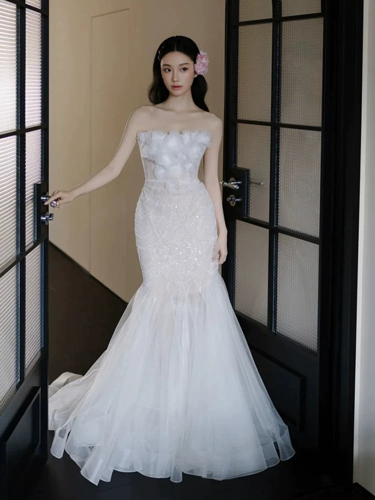 Robes de mariée vintage Sirène bustier en tulle longue robe de mariée d'été pour jardin N4135