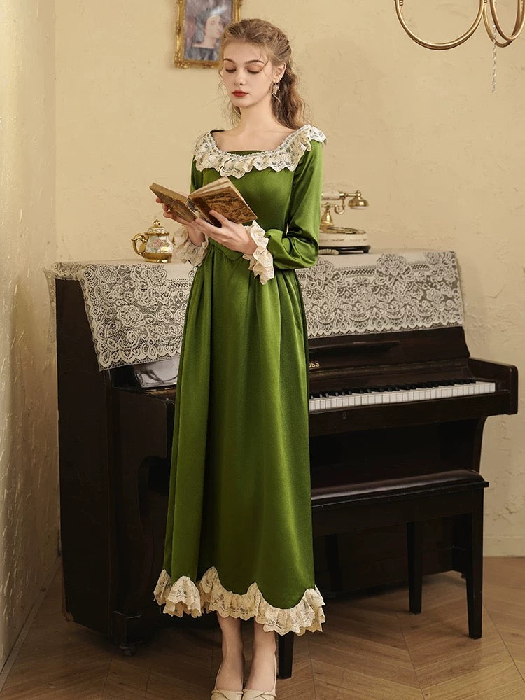 Charmante robe de soirée verte trapèze à encolure carrée avec manches, pour un 19ème anniversaire, tenue élégante de mariage N4137