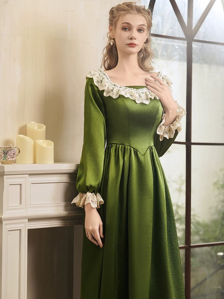 Charmante robe de soirée verte trapèze à encolure carrée avec manches, pour un 19ème anniversaire, tenue élégante de mariage N4137
