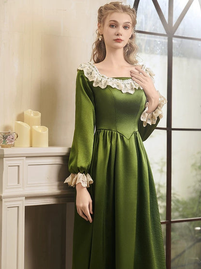 Charmante robe de soirée verte trapèze à encolure carrée avec manches, pour un 19ème anniversaire, tenue élégante de mariage N4137