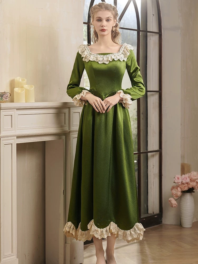 Charmante robe de soirée verte trapèze à encolure carrée avec manches, pour un 19ème anniversaire, tenue élégante de mariage N4137