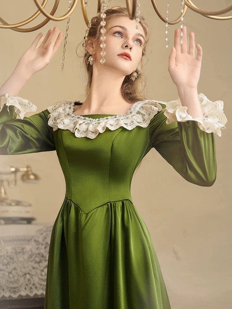 Charmante robe de soirée verte trapèze à encolure carrée avec manches, pour un 19ème anniversaire, tenue élégante de mariage N4137