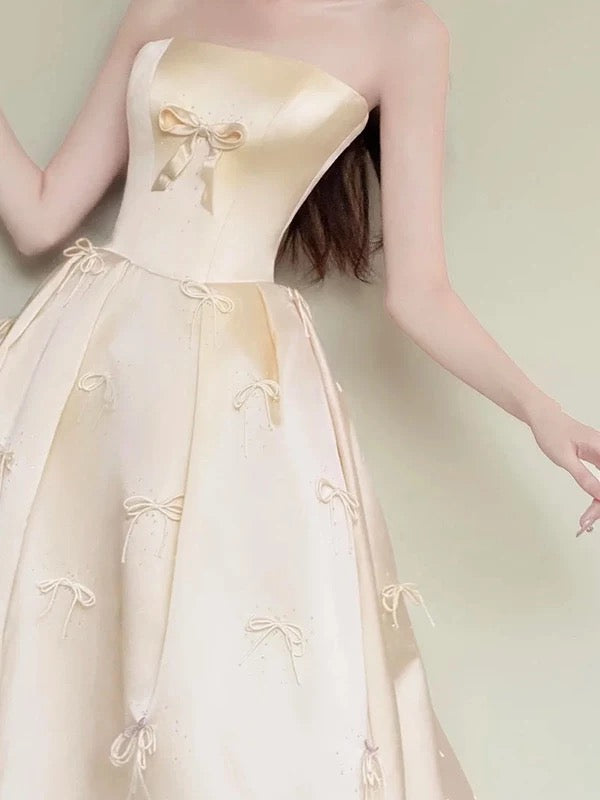 Princess Prom Dresses Ball Gowns Strapless WIth Bow-knot Evening Long Formal Dress N4263