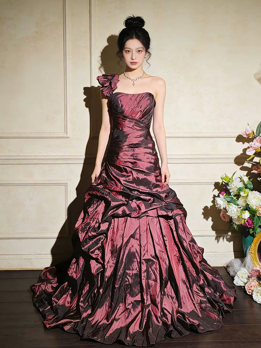 Prinzessin Abschlussballkleider Ballkleider One-Shoulder-Taft Abendkleid Lang Formales Kleid N4267
