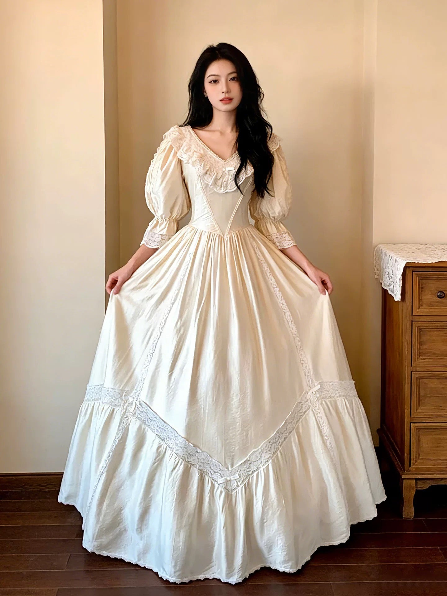 Robes de mariée intemporelles, robes de bal, col en V, manches longues, dentelle, robe de mariée d'été N4275