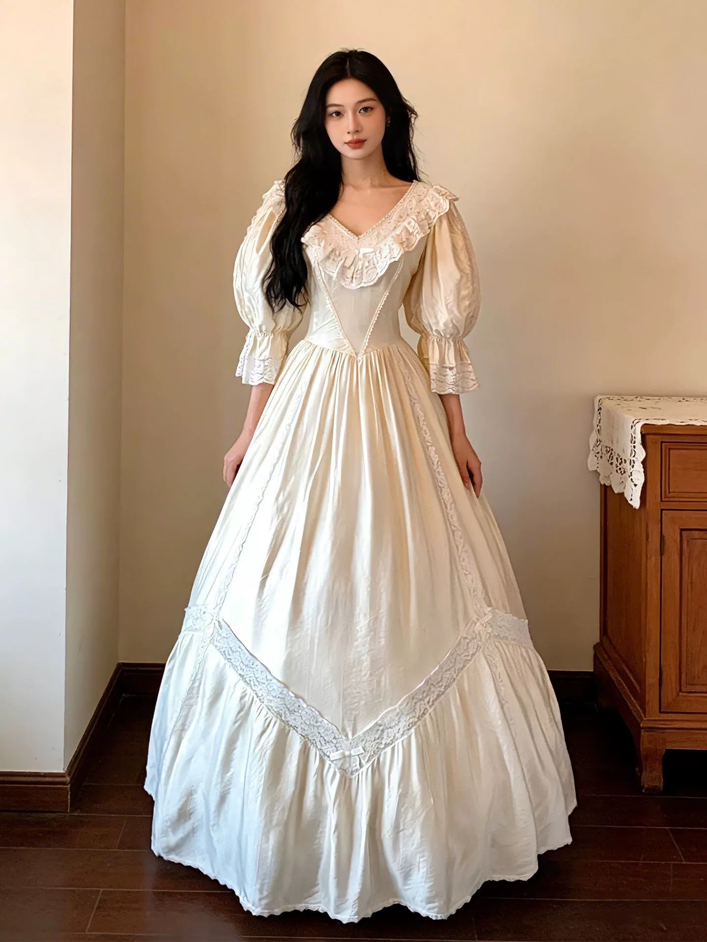 Robes de mariée intemporelles, robes de bal, col en V, manches longues, dentelle, robe de mariée d'été N4275