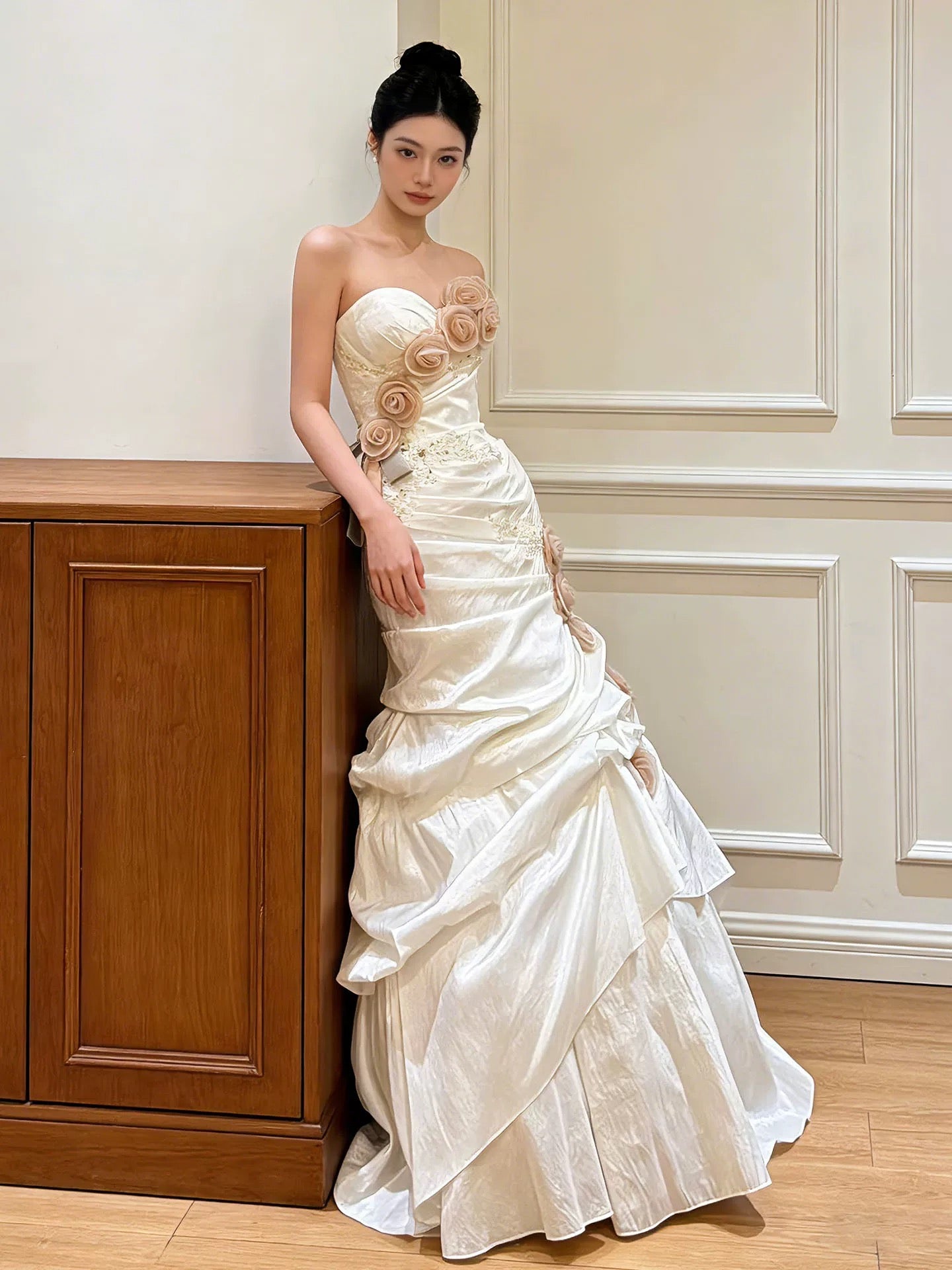 Vintage Wedding Dresses Mermaid Sweetheart With 3D Flowers Summer Garden Wedding Dress N4177