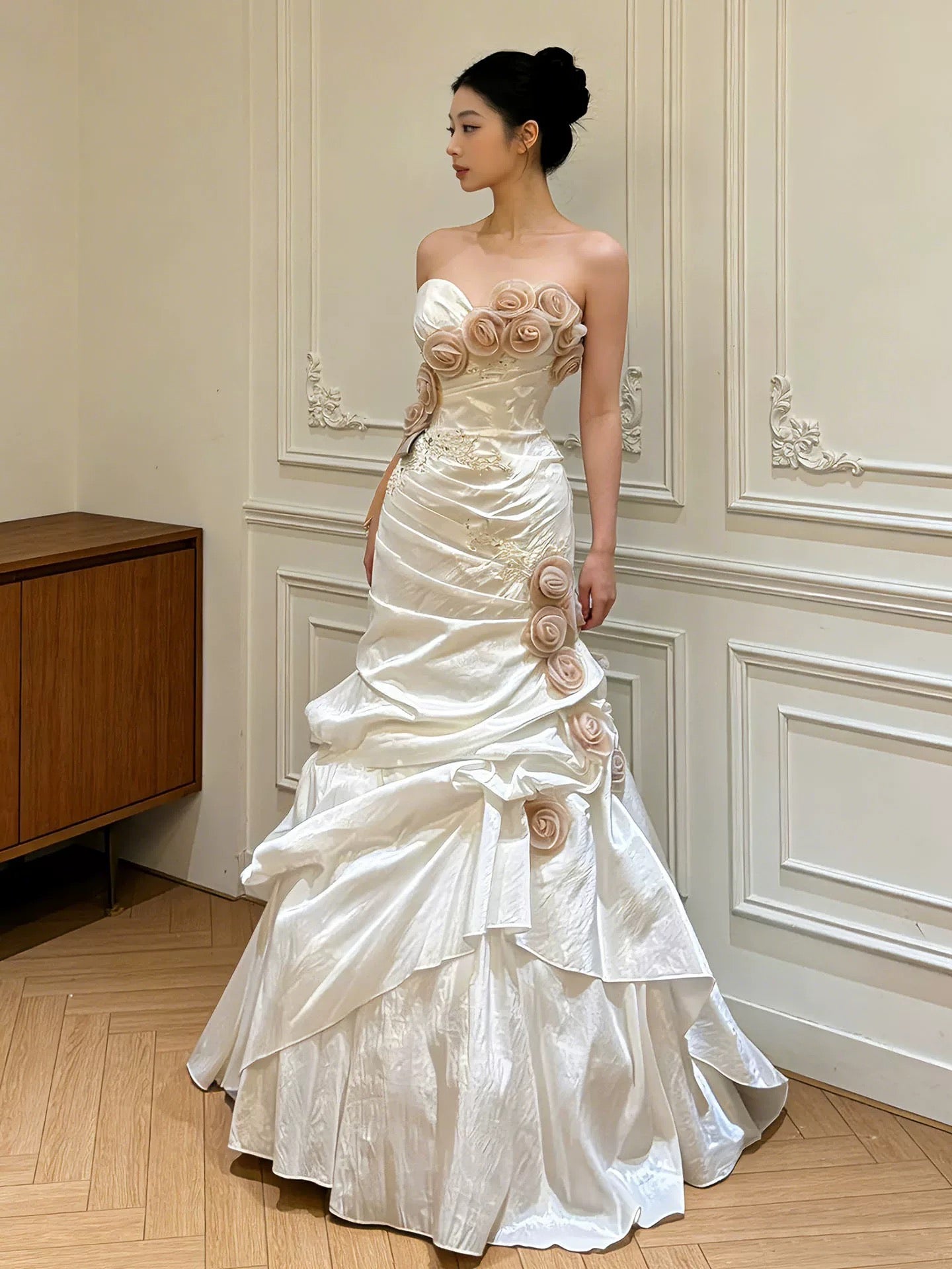 Vintage Wedding Dresses Mermaid Sweetheart With 3D Flowers Summer Garden Wedding Dress N4177