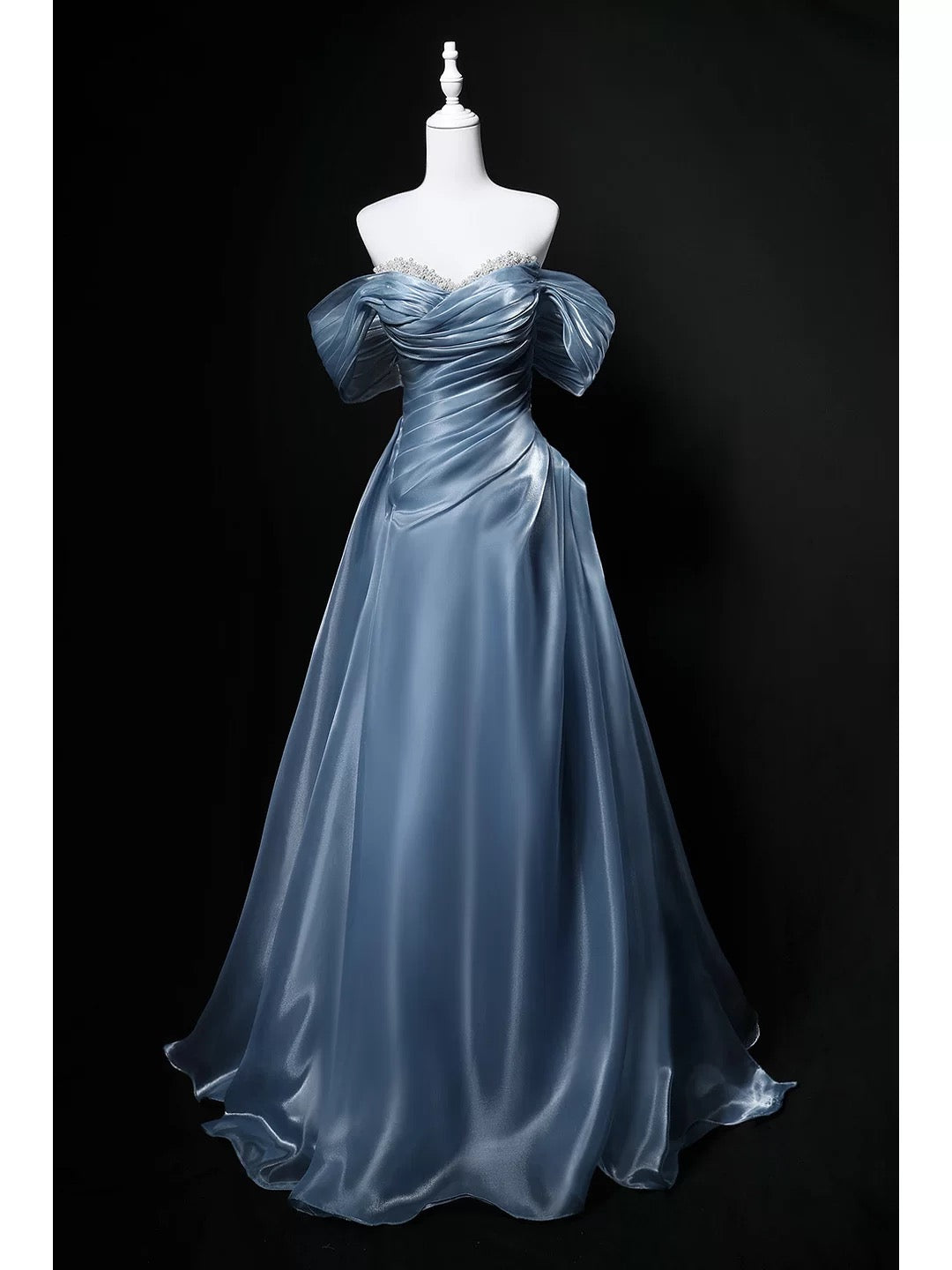 Bescheidene Ballkleider schulterfrei blau kurze Ärmel Geburtstag elegantes Outfit formelle lange Ballkleider N4142