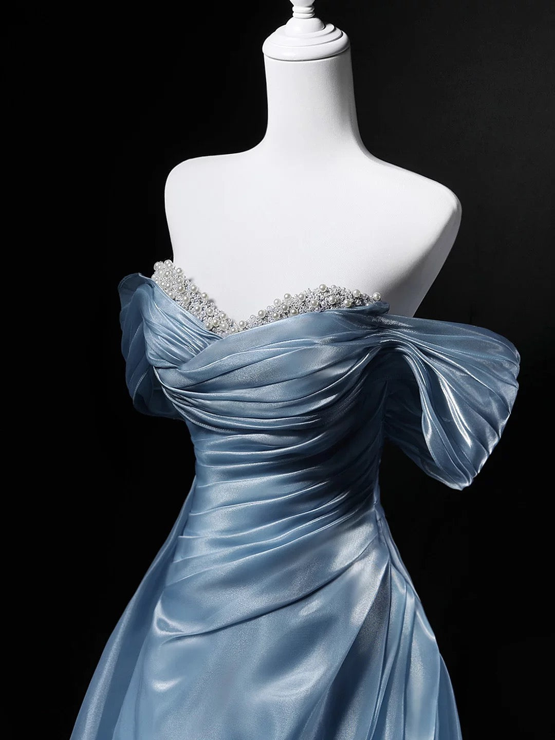 Bescheidene Ballkleider schulterfrei blau kurze Ärmel Geburtstag elegantes Outfit formelle lange Ballkleider N4142